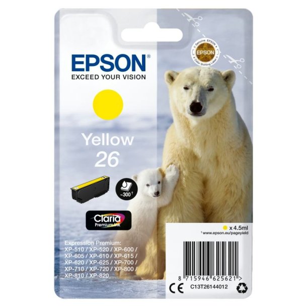 Epson original blkpatron T26 - Yellow - 4,5 ml - 26 Isbjrn