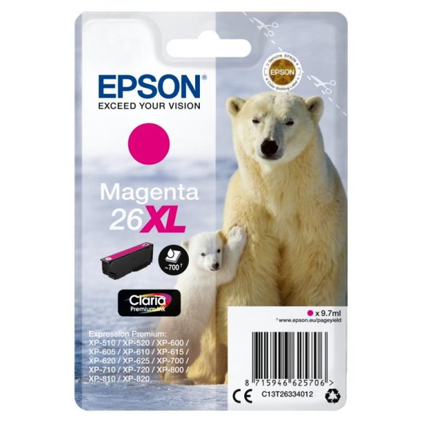 Epson original blkpatron T26XL - Magenta XL - 9,7 ml - 26XL Isbjrn