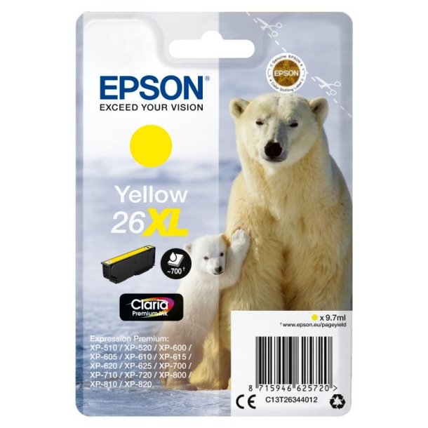 Epson original blkpatron T26XL - Yellow XL - 9,7 ml - 26XL Isbjrn