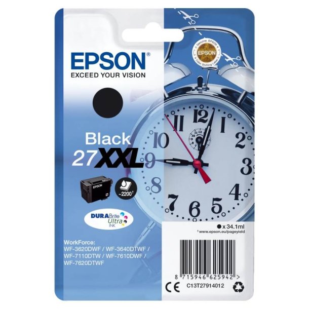 Epson original blkpatron T27XXL - Sort XXL- 34,1 ml - 27XXL vkkeur