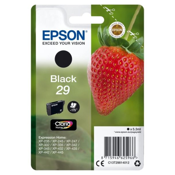 Epson original blkpatron T29 - Sort - 5,3 ml - 29 Jordbr