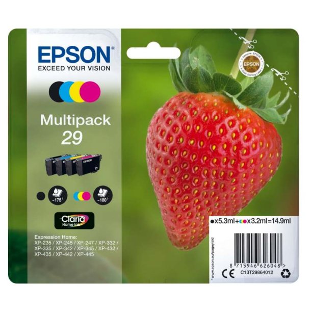 Epson original blkpatron T29 Multipack - Sort, Cyan, Magenta, Yellow - 5,3/3,2 ml - 29 Jordbr