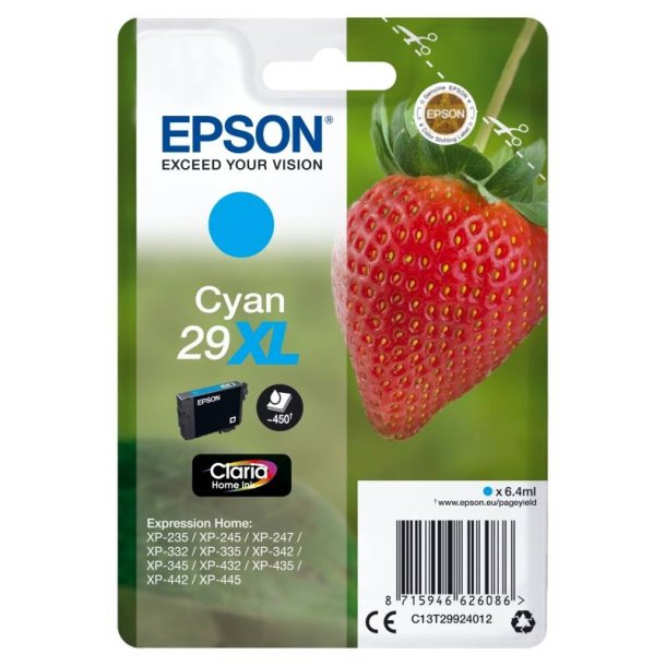 Epson original blkpatron T29XL - Cyan XL - 6,4 ml - 29XL Jordbr