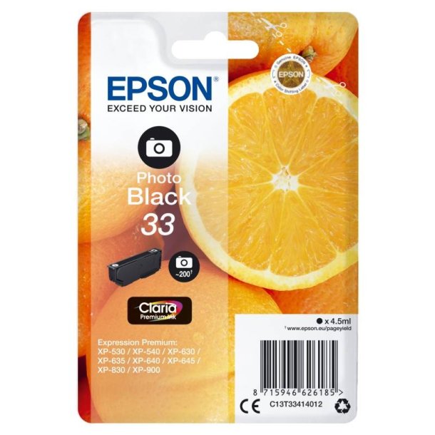 Epson original blkpatron T33 - Foto-Sort - 4,5 ml - 33 Appelsin