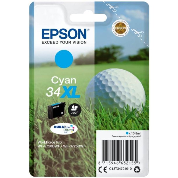 Epson original blkpatron T34XL - Cyan - 10,8 ml - 34XL Golfbold