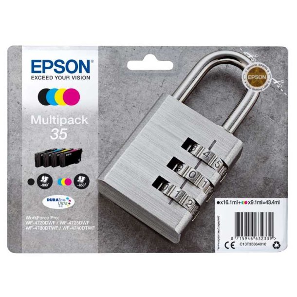 Epson original blkpatron T35 Multipack - Sort, Cyan, Magenta, Yellow - 16,1/9,1 ml - 35 Hngels