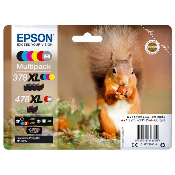 Epson original blkpatron T378XL/478XL Multipack - S/C/M/Y, Gr, Rd - 11,2/9,3/10,2 - XL Egern