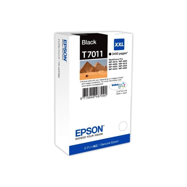 Epson original blkpatron T70 - Workforce Pro WP-40x5/45x5 - Sort XXL - 3.400 sider