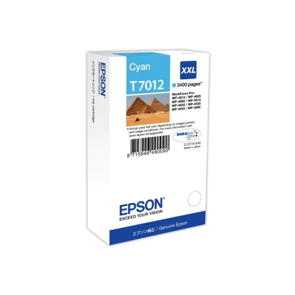 Epson original blkpatron T70 - Workforce Pro WP-40x5/45x5 - Cyan XXL - 3.400 sider