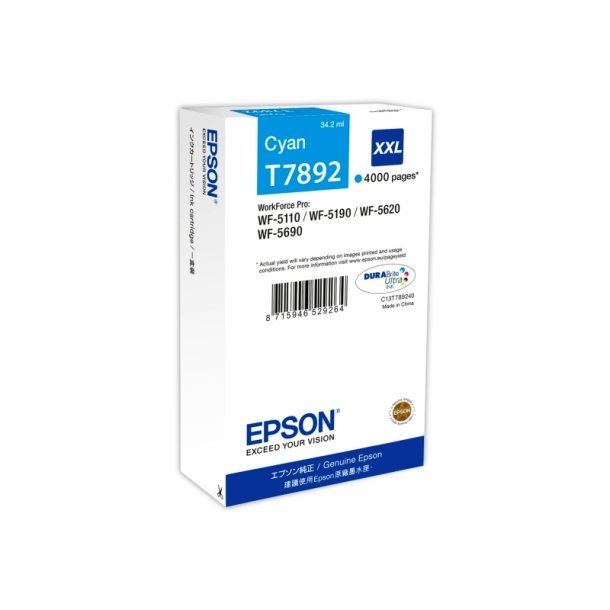 Epson original blkpatron T78 - Workforce Pro WF-5110/5190/5620/5690 - Cyan XXL - 4.000 sider