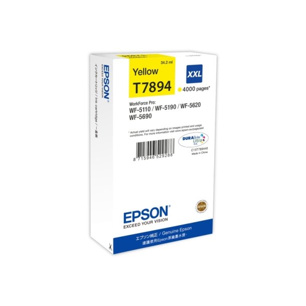 Epson original blkpatron T78 - Workforce Pro WF-5110/5190/5620/5690 - Yellow XXL - 4.000 sider