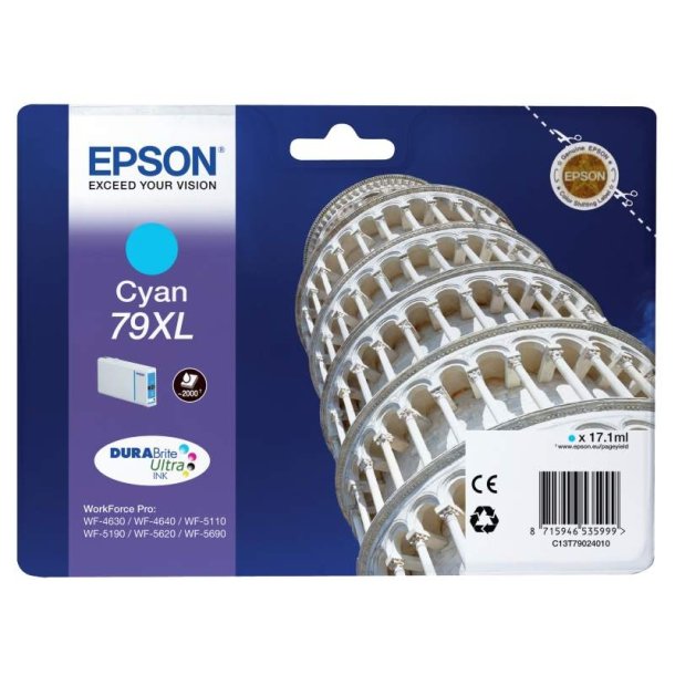 Epson original blkpatron T79 - Workforce Pro WF-46x0/51x0/5190/56xx - Cyan XL - 2.000 sider