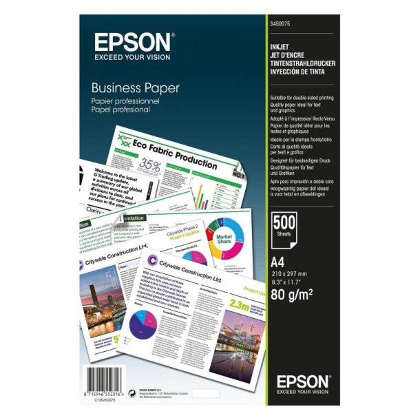 Epson Business papir - A4 - Bright white - 80g - 500 ark pr. pakke
