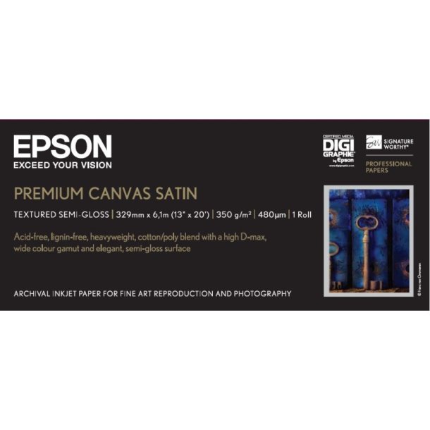 Epson 13" PremierArt Water Resistant Glossy Canvas - 330mm x 6,1m - 350g - 1 rulle l�rred