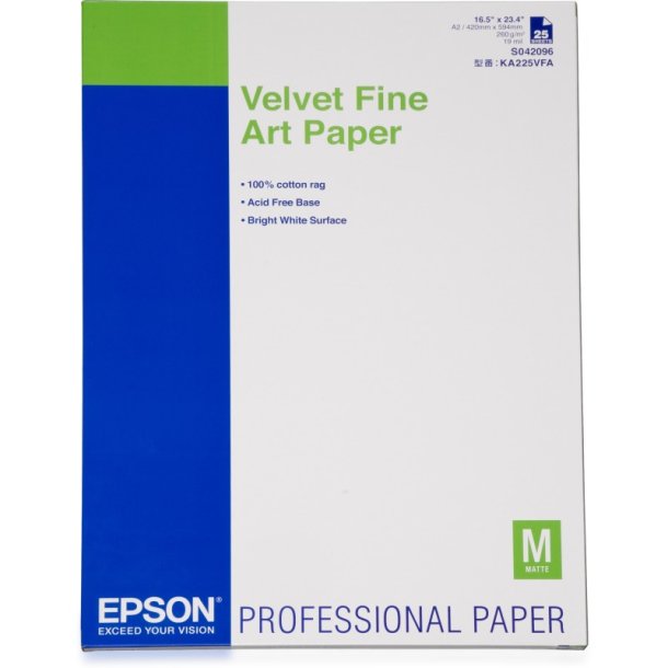 Epson A2 Velvet fine art Mat fotopapir - 420mm x 594mm - 260g - 25 ark papir