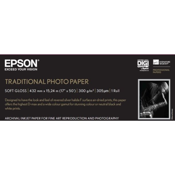 Epson 17" Traditional Soft-Glossy fotopapir - 432mm x 15,2m - 300g - 1 rulle papir