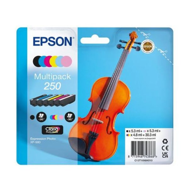 Epson Original Bl�kpatroner 250 Multipack - Sort, Cyan, Lys cyan, Lys magenta, Magenta, Hvid