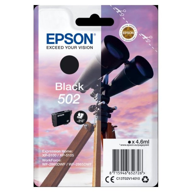 Epson original blkpatron T502 - Sort - 4,6 ml - 502 Kikkert