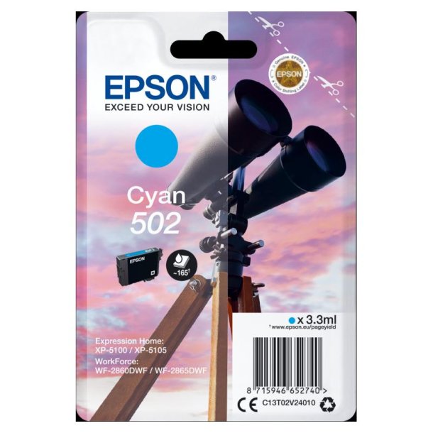 Epson original blkpatron T502 - Cyan - 3,3 ml - 502 Kikkert