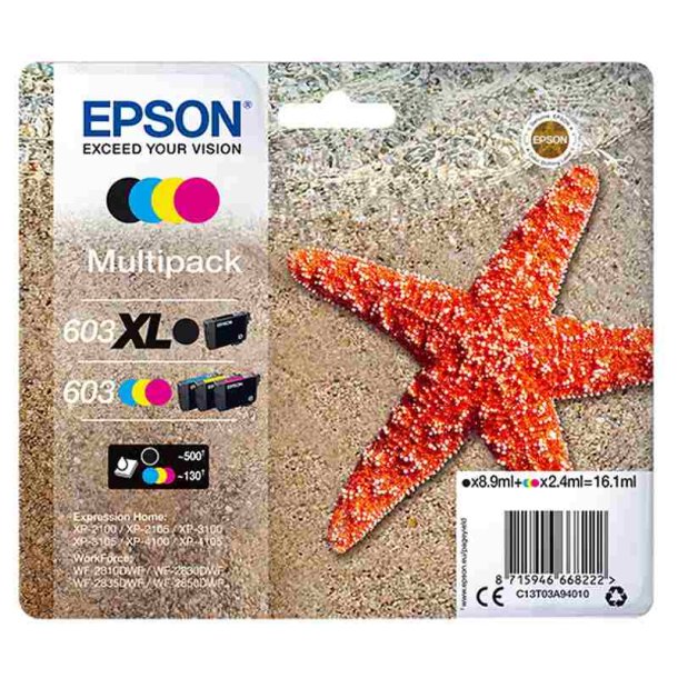 Epson original blkpatron T603 Multipack - S/C/M/Y - 8,9/2,4ml - 603XL Sstjerne