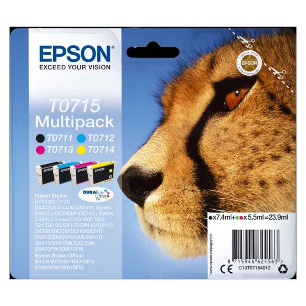 Epson original blkpatron T071 Multipack - 7,4/5,5 ml - Sort, Cyan, Magenta, Yellow - 071 Gepard