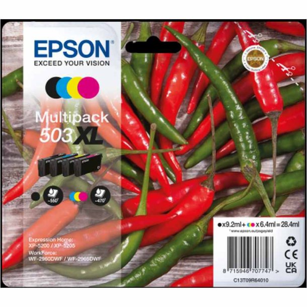 Epson original blkpatron T503XL - Sort, Cyan, Magenta, Yellow - 9,2/6,4 ml - 503 Chili