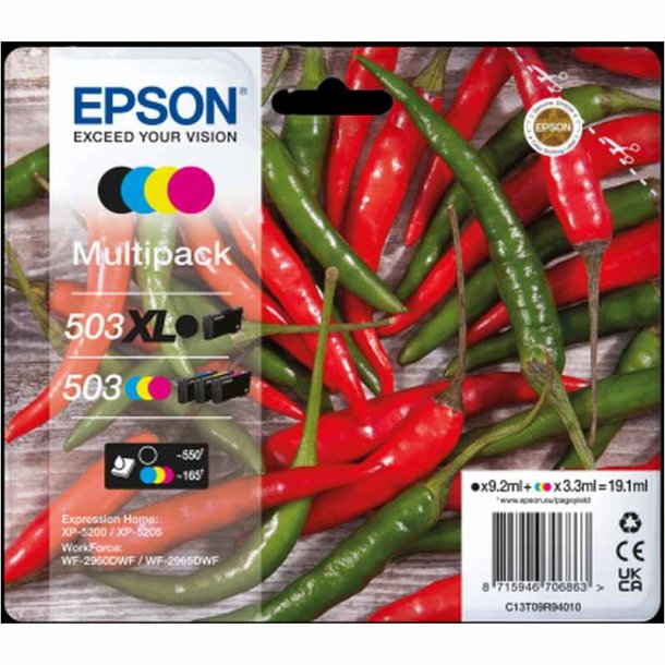 Epson original blkpatron T503XL - Sort, Cyan, Magenta, Yellow - 9,2/3,3 ml - 503 Chili