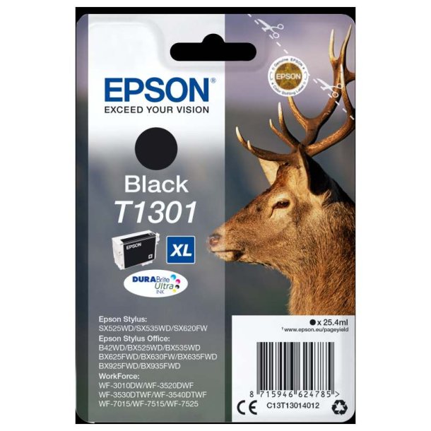 Epson original blkpatron T130 - Sort XL - 25,4 ml - 130 Kronhjort