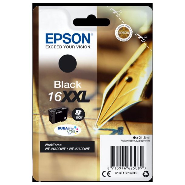 Epson original blkpatron T162XXL - Sort - 21,6 ml - 16XXL Pen og krydsord