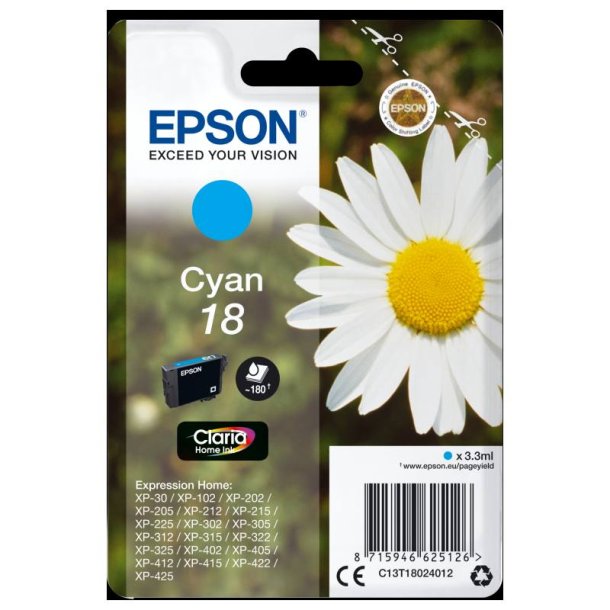 Epson original blkpatron T18 - Cyan - 3,3 ml - 18 marguerit