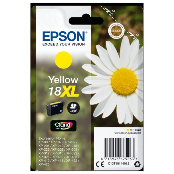 Epson original blkpatron T18XL - Yellow XL - 6,6 ml - 18 marguerit