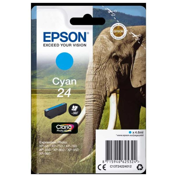 Epson original blkpatron T24 - Cyan - 4,6 ml - 24 Elefant