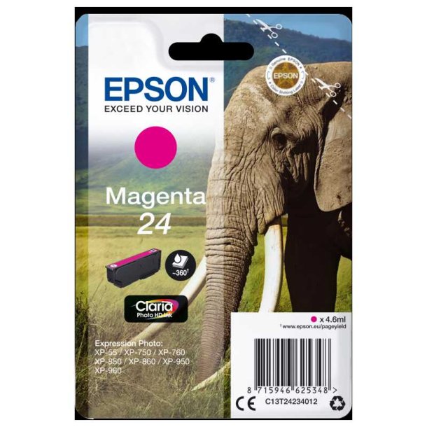 Epson original blkpatron T24 - Magenta - 4,6 ml - 24 Elefant