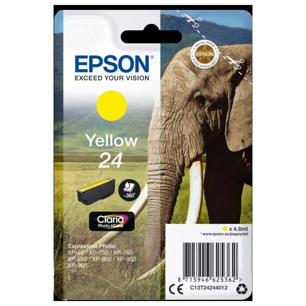 Epson original blkpatron T24 - Yellow - 4,6 ml - 24 Elefant