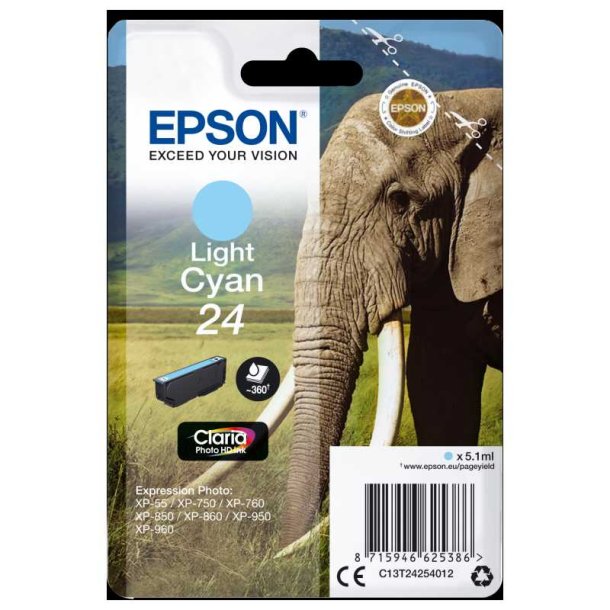 Epson original blkpatron T24 - Lys Cyan - 5,1 ml - 24 Elefant