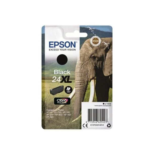 Epson original blkpatron T24XL - Sort - 10 ml - 24XL Elefant