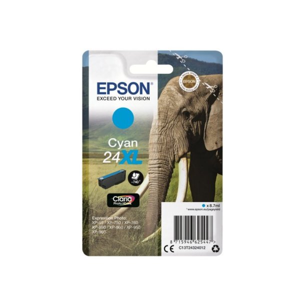 Epson original blkpatron T24XL - Cyan - 8,7 ml - 24XL Elefant