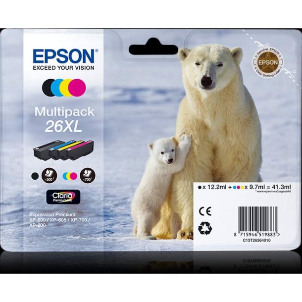 Epson original blkpatron T26XL Multipack - S/C/M/Y XL - 12,2/9,7 ml - 26XL Isbjrn