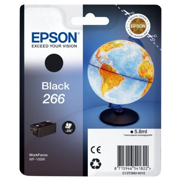 Epson original blkpatron T266 - Workforce WF-110 - Sort - 6 ml - 266 Globus