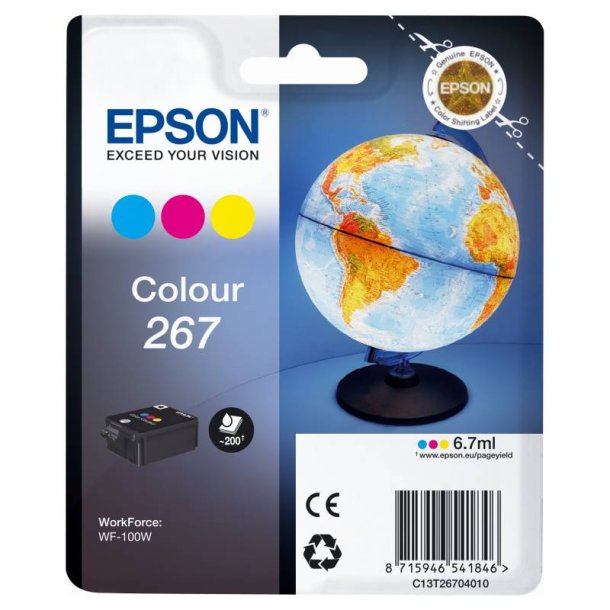 Epson original blkpatron T267 - Workforce WF-110 - Cyan, Magenta, Yellow - 6,7 ml - 267 Globus