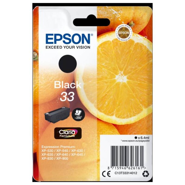 Epson original blkpatron T33 - Sort - 6,4 ml - 33 Appelsin