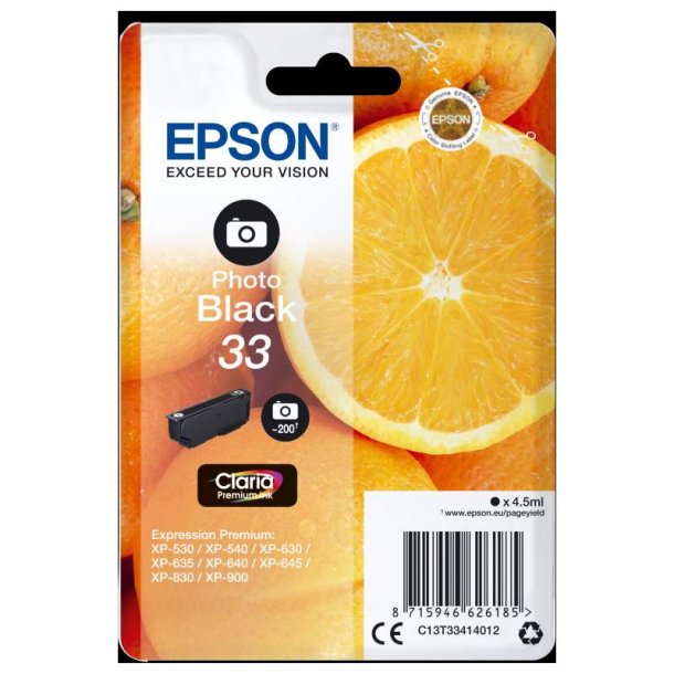 Epson original blkpatron T33 - Foto-Sort - 4,5 ml - 33 Appelsin