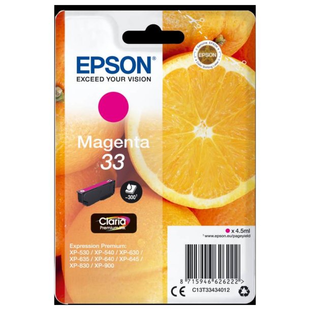 Epson original blkpatron T33 - Magenta - 4,5 ml - 33 Appelsin