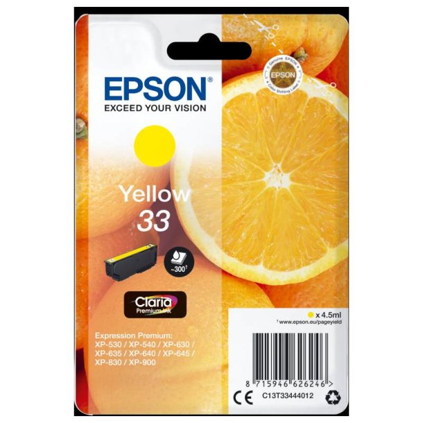 Epson original blkpatron T33 - Yellow - 4,5 ml - 33 Appelsin