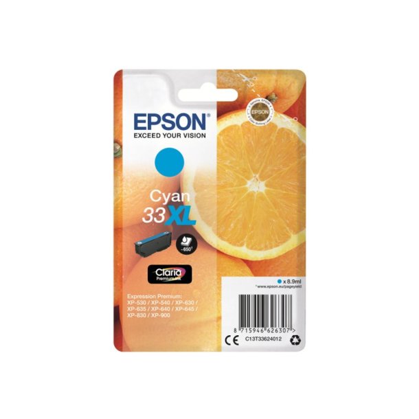 Epson original blkpatron T33XL - Cyan XL - 8,9 ml - 33XL Appelsin