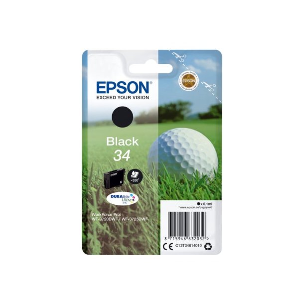 Epson original blkpatron T34 - Sort - 6,1 ml - 34 Golfbold