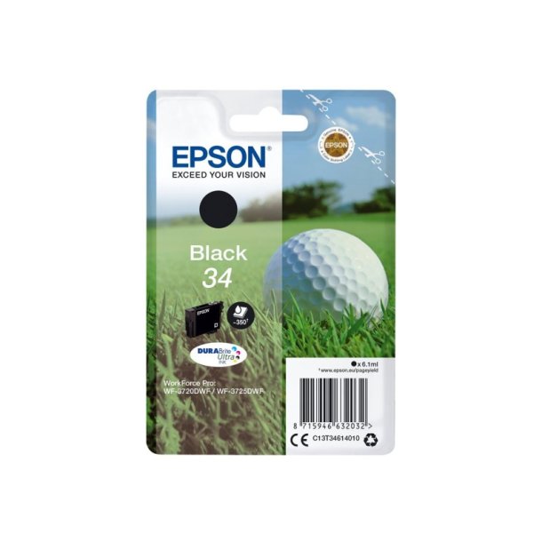 Epson original blkpatron T34 - Sort - 6,1 ml - 34 Golfbold