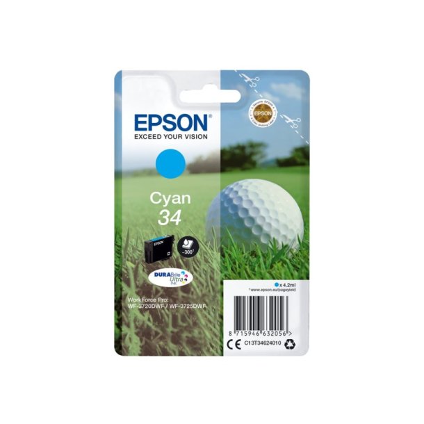 Epson original blkpatron T34 - Cyan - 4,2 ml - 34 Golfbold