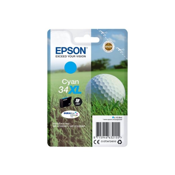 Epson original blkpatron T34XL - Cyan - 10,8 ml - 34XL Golfbold