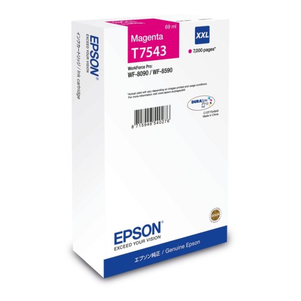 Epson original blkpatron T75 - Workforce Pro WF-8090/ 8590 - Magenta XXL - 7.000 sider